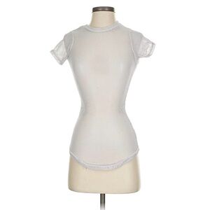 TOVE Sheer Mesh Short Sleeved Bodycon Top in Silver White Hue - Small, New